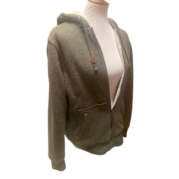 Buffalo David Bitton Olive Green Sherpa Lined Full Zip Hoodie Size Large - Picture 3 of 12